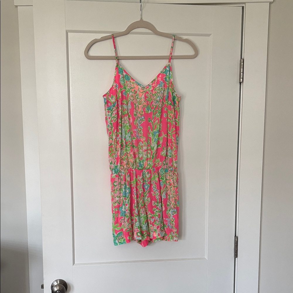 Lilly Pulitzer Vibrant Floral Romper in Pink & Green